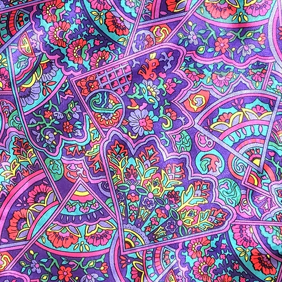 Vintage Violets & Roses 90's Silky Sleep Paisley Shirt Psychedelic Pattern - Picture 8 of 13